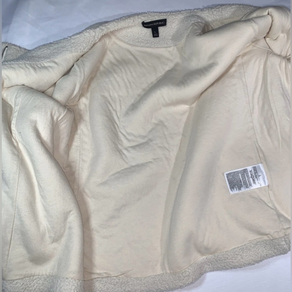 Banana Republic Off White Cream Faux Fur Teddy Jacket Women’s Large Side Zip - Picture 5 of 7